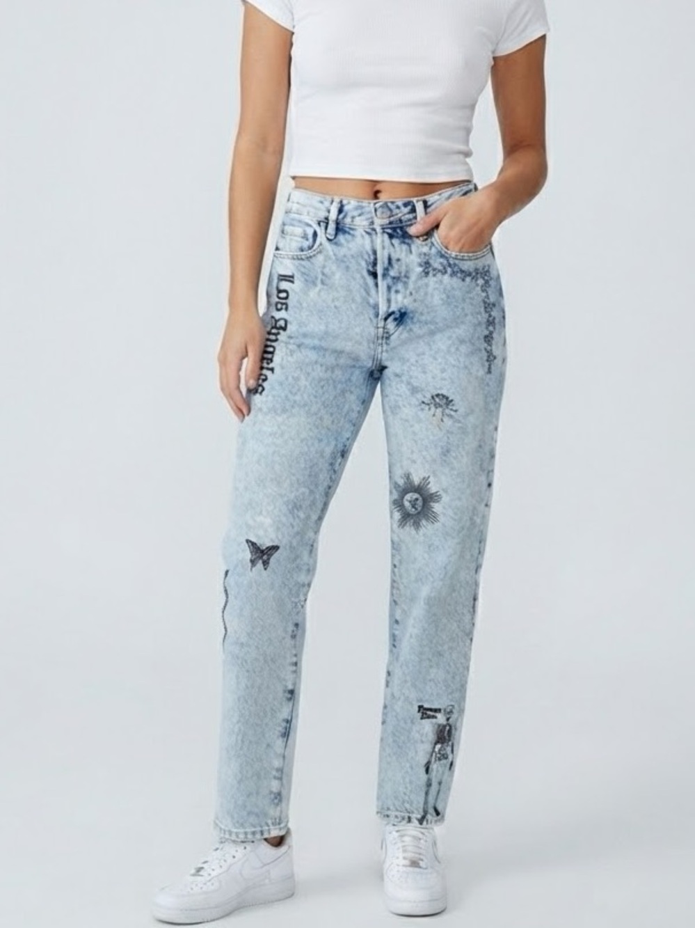 PacSun los angeles graphic jeans acid wash Skelton dreamland 28